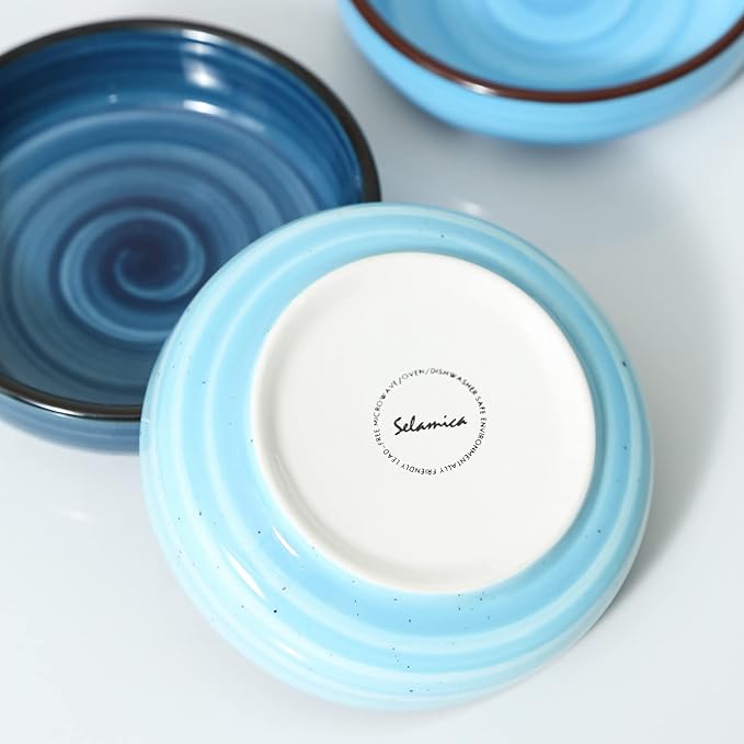 Selamica Ceramic 2.5 OZ Soy Sauce Dish Dipping Bowls Set of 6, 3.3 Inch Small Side Dish Pinch Bowls, Mini Bowls for Condiment, Ketchup, BBQ, Sushi, Gradient Blue
