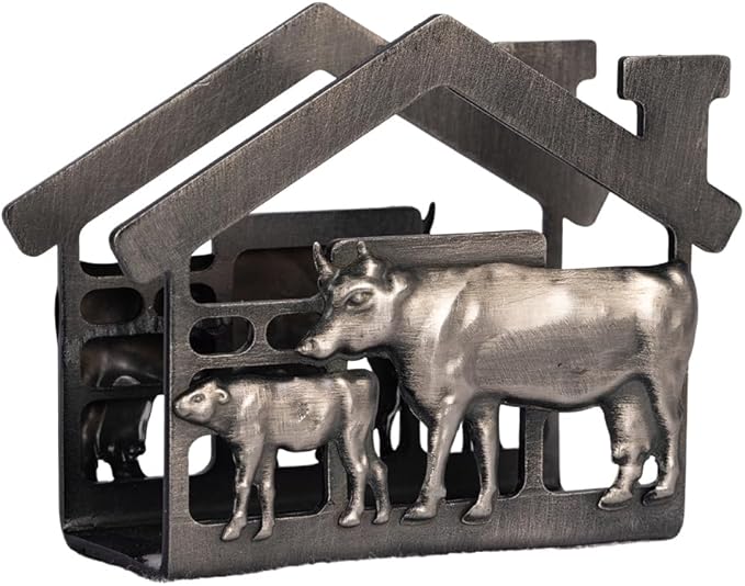 Metal Napkin Holder for Tabletop, Rustic Farmhouse Cow & Calf Napkins Holder for Paper Napkins, Vintage Metal Tissue Napkin Dispenser, Napkin Table Decor for Kitchen (Cow and Calf/Black)