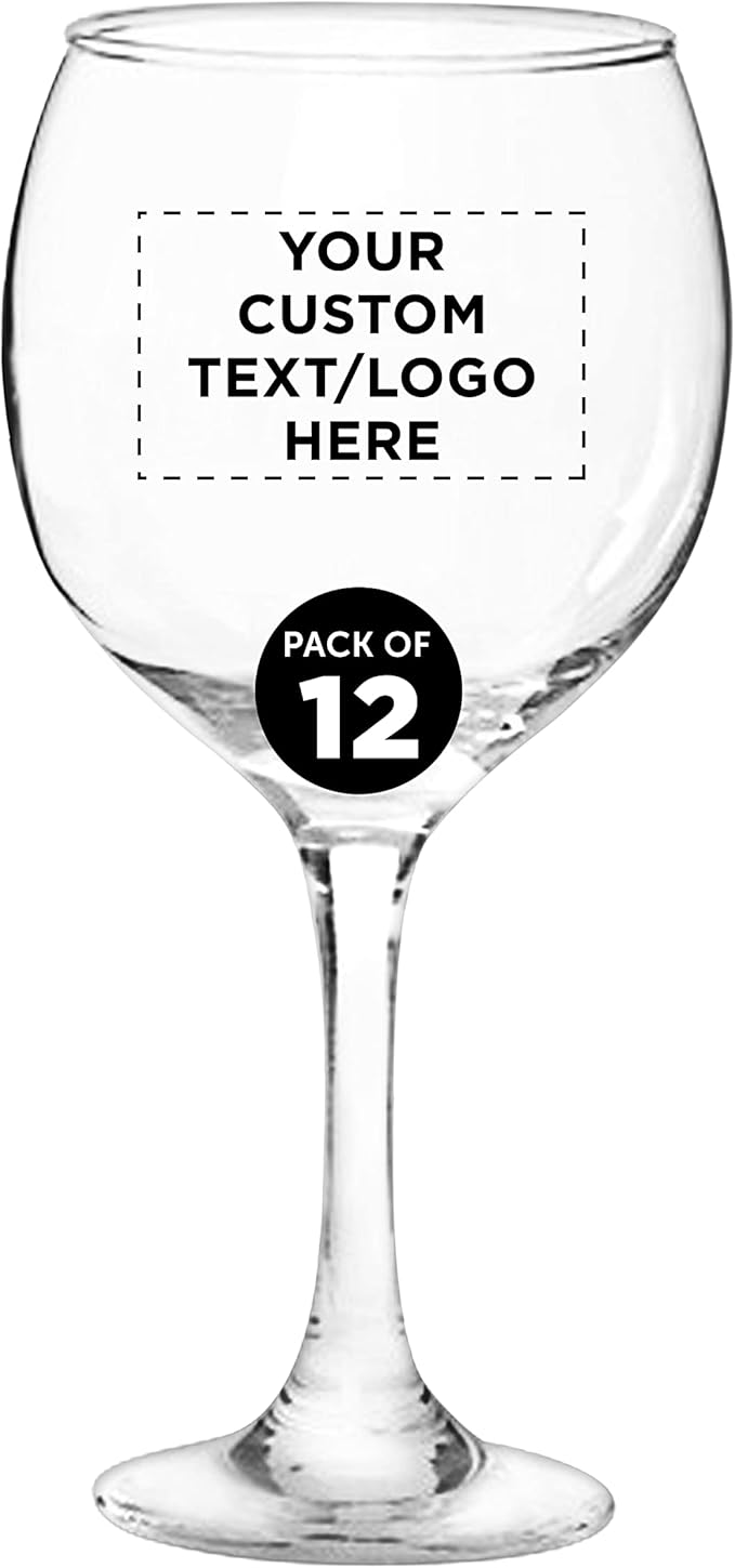 Custom Premiere Wedding Wine Glasses 20.5 oz Set of 12, Personalized Bulk Pack - Restaurant Glassware, Perfect for Red Wine or White Wine - Clear