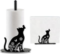 Cat Paper Towel Holder, Black Cat Countertop Kitchen Decor Indoor with Round Base, Cats Lover Gifts, Iron Kitty Napkin Holder Stand Accessories for Bathroom Kitchen Dining, 2 PCS