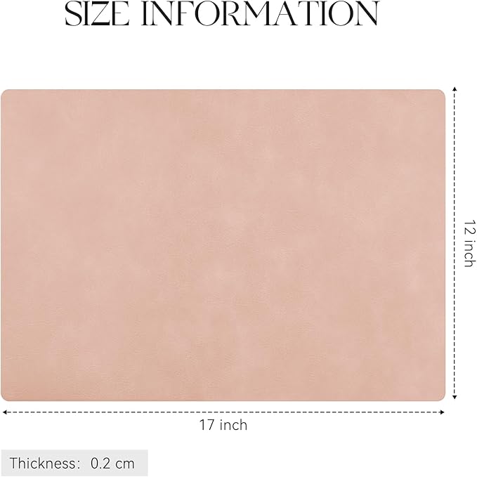 MOSAYT Vinyl Placemats Set of 4-12 X 17 Inch - Faux Leather 100% Waterproof Oil-Proof Wipeable PU Place Mats, Heat Resistant Reversible Table Mats for Kitchen, Dining, Outdoor (Pink)