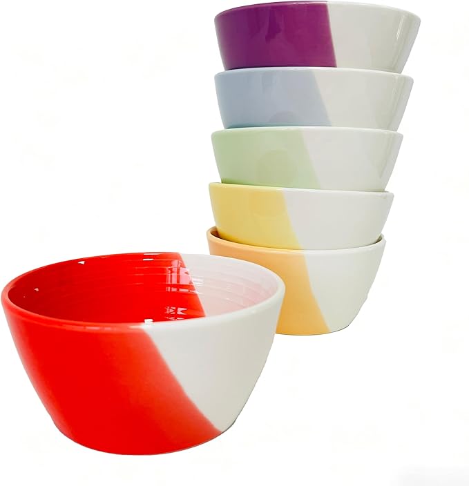 Porcelain 12 oz Small Bowl Sets, Ceramic Stoneware Bowls, 5 Inch Bowls for Desert, Snack, Fruit, Side Dishes, Rice, Kitchen Prep, Microwave Safe - 5 Inch, Set of 6, Multicolor