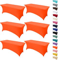6Pack 8FT Table Cloth for Rectangular Fitted Events Stretch Orange Table Covers Washable Spandex Tablecloth Protector for Party, Wedding, Cocktail, Banquet, Festival