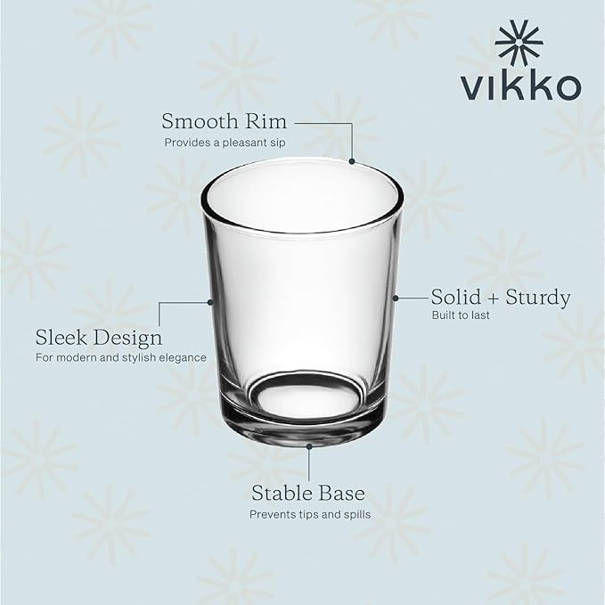 Vikko 5 Ounce Small Juice Glasses, Heavy Base Glassware, Cups for Drinking Orange Juice, Water, Kids Glass Drinking Glasses for Tasting, Set of 12 Clear Glass Tumblers