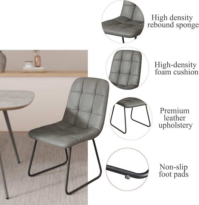 55.1'' Modern Dining Table Set for 4, Gray Wood Table with 4 Faux Leather Chairs, Kitchen & Dining Room Furniture Set, Space-Saving Table and Chairs for Apartment, Home, Small Spaces