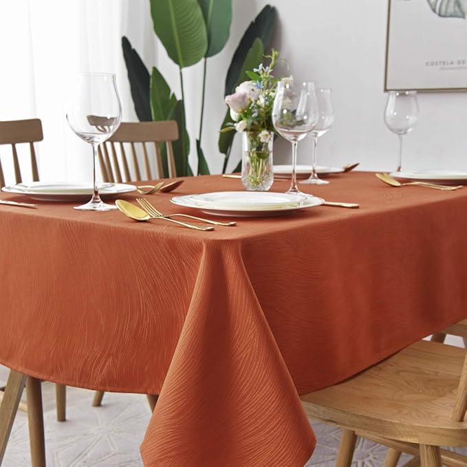 maxmill Square Tablecloth Swirl Design Water Resistance Antiwrinkle Soft Halloween Decorative Fabric Table Cloth for Fall Harvest Thanksgiving Parties Event Holiday Dinner, Square 60 x 60 Inch Rust