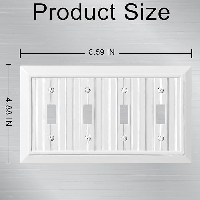 Beadboard Outlet Covers Wall Plates, Bamboo Fiber Light Switch Covers, Natural Material Electric Receptacle Decorative Switch Plate Outlet Cover (Pure White, 4 Gang Toggle 1 Pack)