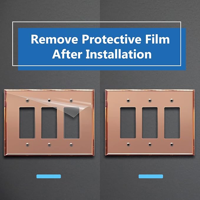 LIDER Reflective Acrylic Decorator Wall Plate, Mirrored Light Switch Plate, Plexiglass Outlet Cover, Acrylic Glass, Oversized 3-Gang 5.25" x 7.06", LWP-33O-ARG, Rose Gold