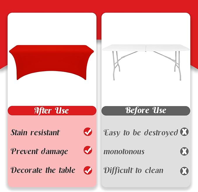 HAISIWLKJ 6 Pack Table Cloth 8ft Red Tablecloths for Rectangle Folding Table Spandex Fitted Stretch Cover Wrinkle Resistant Washable Protector for Party, Wedding, Banquet, Festival.