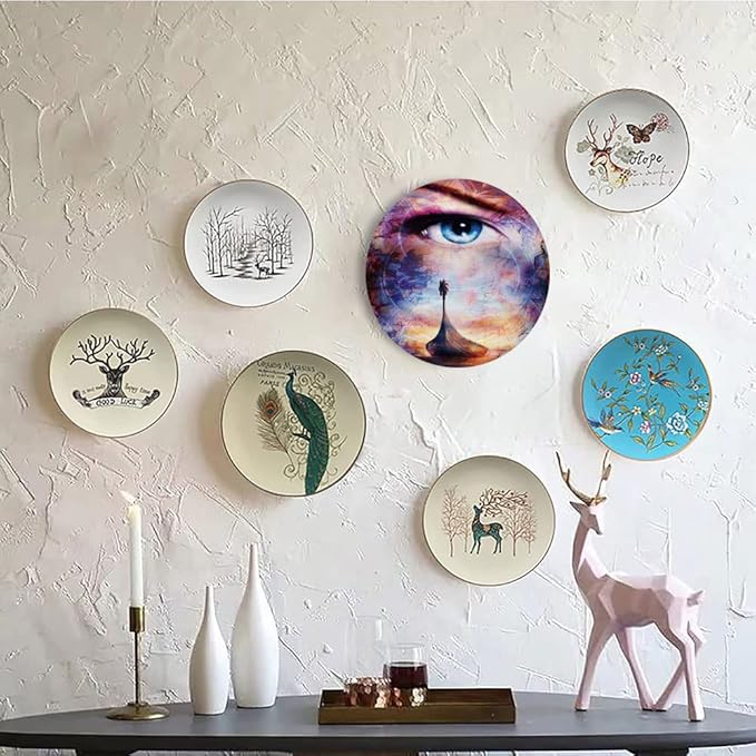 Ceramic Plates, Viking Decorative Ceramic Plates, Boat On The Beach and Woman Eye Boat with, 10 Inch, for Dining, Parties, Wedding, Multicolor