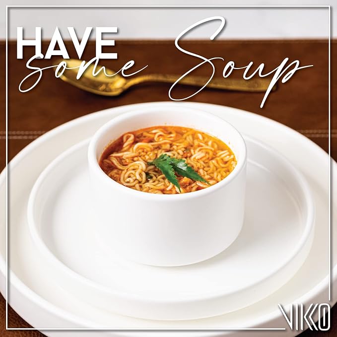 Vikko Modern Soup Bowls, Set of 6 Matte White Porcelain Bowls, Stackable 14 oz Elegant Restaurant Style Soup Bowl Set, Microwave and Dishwasher Safe