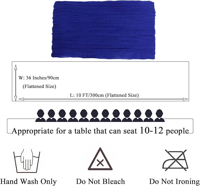 Blue Cheesecloth Gauze Table Runner 10FT x 36" Cotton Cheese Clothes Rustic Wedding Decorations Sheer Gauze Fabric Royal Blue Runners for Tables Boho Linen Cheese Table Runner for Bridal Shower Party