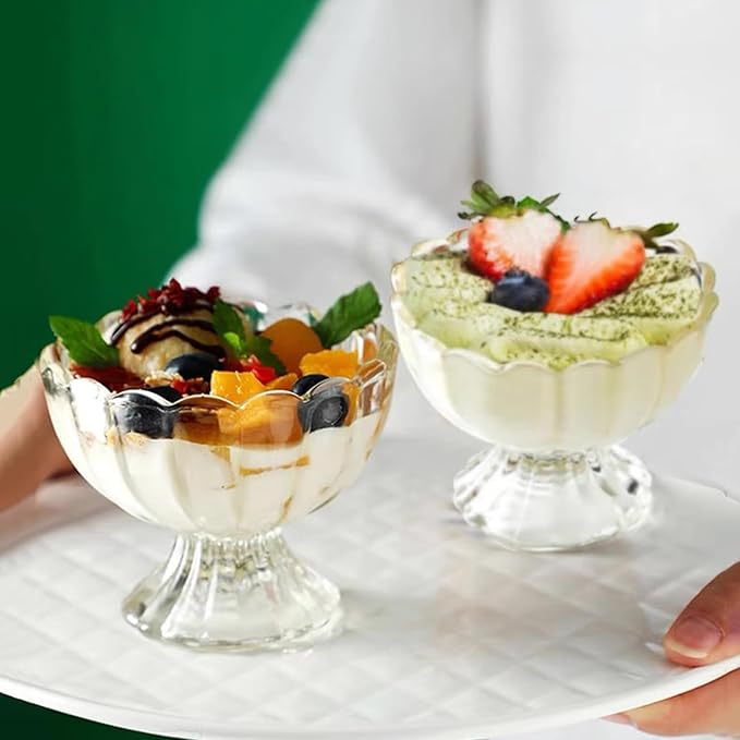 Iced Cream Dessert Bowl，Set of 12，6oz Vintage Glass ware with Heavy Base, Drinking Cup for Sundae, Fruit, Ice Cream, Snack, Condiment (12)