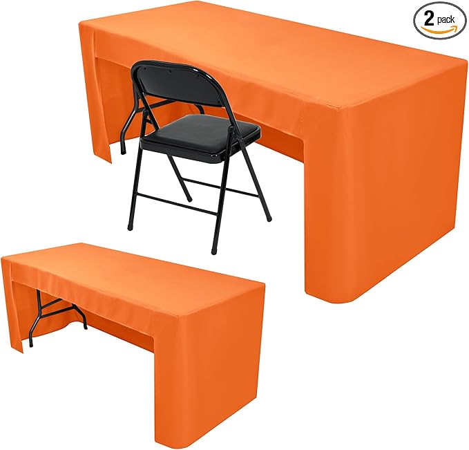 Nasitos 2 Pack Orange Tablecloth Rectangle Fitted for 4 Foot-Open Back Valentines Tablecloth Fabric Washable and Wrinkle Resistant Table Cover for Trade Show, Parties, Banquet, Buffet, Baby Shower