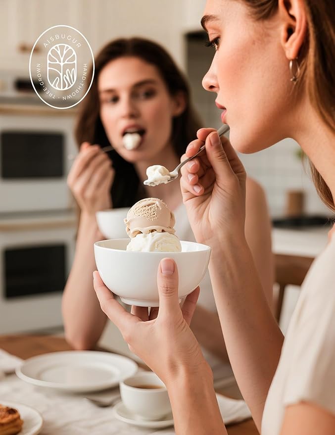 AISBUGUR Dessert Bowls Set of 8,10 OZ Ceramic Small Bowls for Kitchen,4.5 "White Ice Cream Bowls for Dishwasher & Microwave Safe