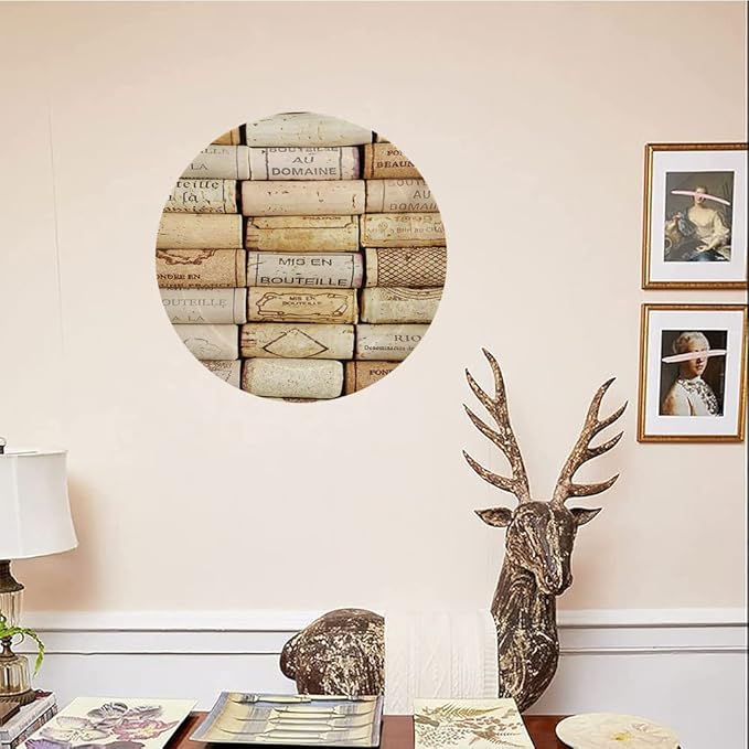 Ceramic Display Plate, Winery Ceramic Hanging Decorative Plate, Different Wine Corks Arranged in Line Collections, 6 Inch, Living Room Kitchen Decoration Household, Ivory Pale Brown