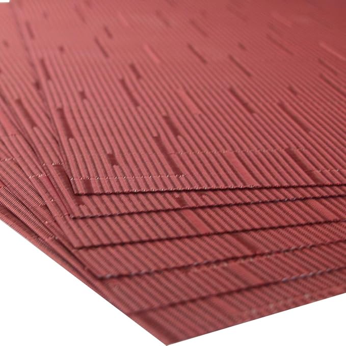 Placemats for Dining Table Washable Easy to Clean PVC Placemat Heat-resistand Woven Vinyl Wipe Clean Table Mats (placemats Set of 6, Bamboo Red)