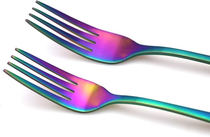 JASHII Modern Royal 20 Pcs Matte Rainbow 18/10 Stainless Steel Utensils Cutlery Dinnerware Set w/ 4 Pcs Straw, Knife Fork and Spoon Flatware Set for Wedding Festival Christmas Party Service for 4
