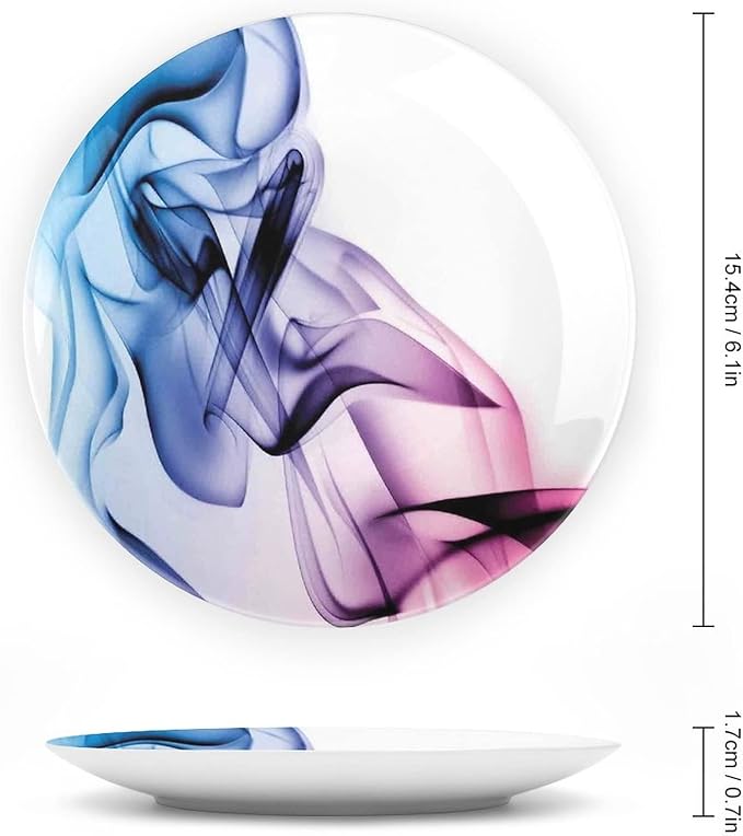 Ceramic Plates, Abstract Decor Decorative Ceramic Plates, Colorful Smoke Dynamic Flow Swirl Contemporary, 8 Inch, for Dining, Parties, Wedding, Fuchsia Blue