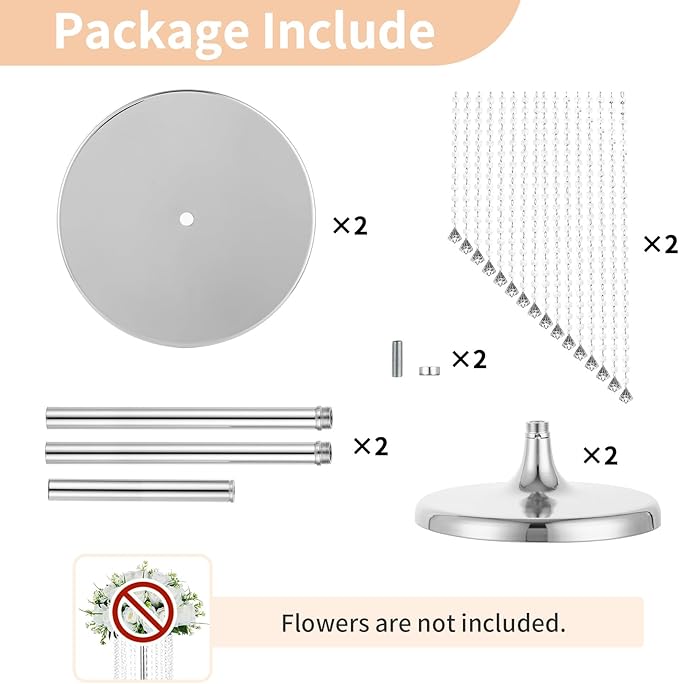 Nuptio 2 Pcs 35.4inch Tall Wedding Centerpieces Silver Vases Crystal Flower Vase Metal Flowers Stand for Party Tables Decorations - Elegant Bulk Weddings Decoration Table Chandelier Centerpiece stands