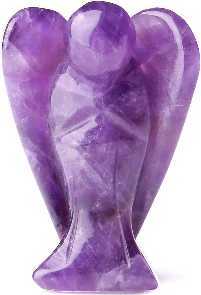 YATOJUZI 2" Amethyst Guardian Angels Hand-Carved Angel Statue Figurines Purple Office Desk Decor Accessories Decorations Crystals and Healing Stones Energy Reiki Gifts for Women
