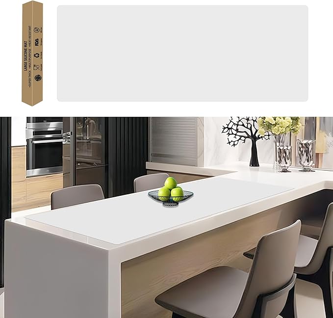 49.2''x15.7''(125cmx40cm) Extra Large Silicone Mat, Silicone Mats for Kitchen Countertop, Heat Resistant Mat Kitchen Island Countertop Protector, Waterproof Kitchen Counter Mats, Semitransparent