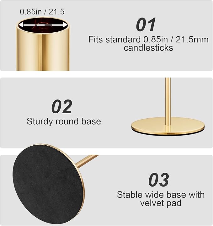 Set of 12 French Gold Taper Candle Holders Bulk Candlestick Holders, Decor Candle Stick Candle Holder for Table or Mantel Centerpiece, Wedding, Dinning, Party Home Decor