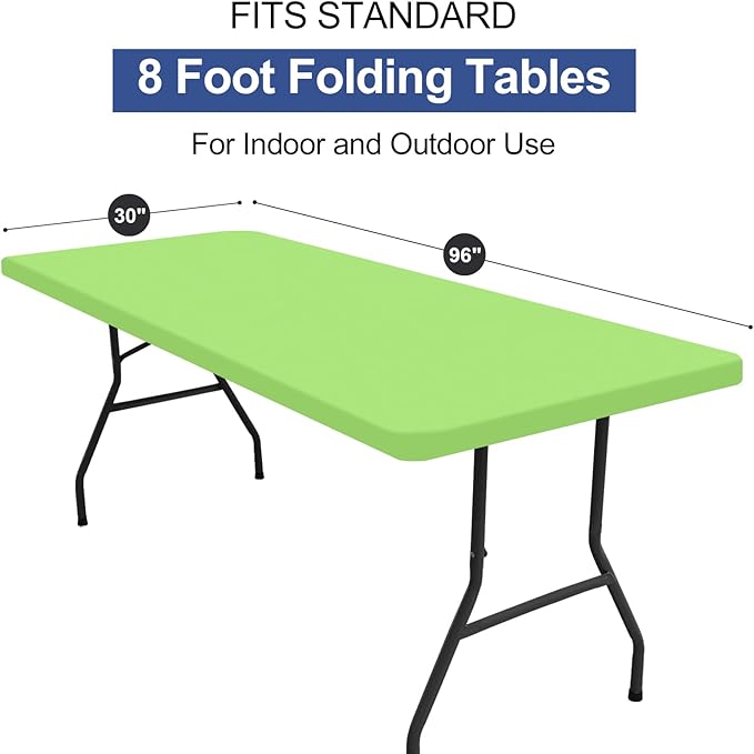 homing 2 Pack Rectangle Table Cloth, Elastic Fitted Fabric Tablecloth Fits for 8 Foot Folding Tables, Washable Table Cover for Picnic, Camping, Indoor & Outdoor (Lime Green, 30" x 96")