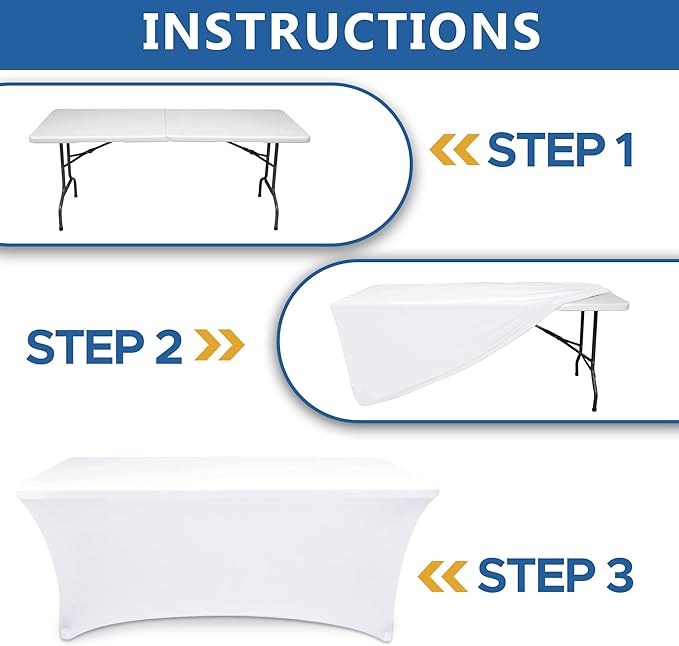 Table Cover for 6 foot Rectangle Tables-4 Pack White Fitted Stretch Tablecloth-Elastic Spandex 6ft Folding Tablecloths for Party, Vendor Booth Display, Banquet Buffet Event, Craft Trade Show