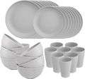 Supernal 32pcs Wheat Straw Dinnerware Sets, Plates and Bowls Sets,Reusable Plastic Plates,Grey Dish Set for 8 include 16pcs Dishes, 8pcs Bowls, 8pcs Cups,Dishwasher Safe.