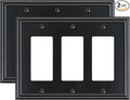 2-Pack Decorative Tripple Decorator Outlet Cover Plate, Durable Zinc Alloy Black Wall Plates for Electrical Outlets, Receptacle, GFCI Outlet, Dimmer Switch, 3-Gang, Corrosion Resistant