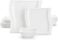 MALACASA Ivory White Dinnerware Set, 12 Pieces - Porcelain Dinner Plates, Dessert Plates and Bowls, Square Flora Pattern