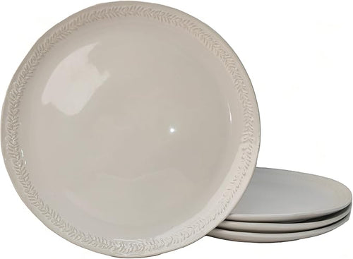 10 Inch Ceramic Dinner Plates Set of 4, Embossed Vintage White Dishes - Microwave & Dishwasher Safe Porcelain for Portion Control, Salad, Pasta - Scratch Resistant Farmhouse Dinnerware