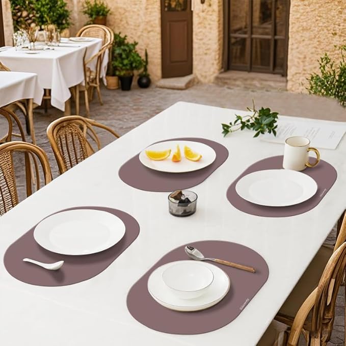 Silicone Placemats, Oval Placemats Set of 4. Heat-Resistant and Easy to Clean Siliconty Mats, Non-Slip Silicone Placemats for Table Protection. (2, Cameo Brown)
