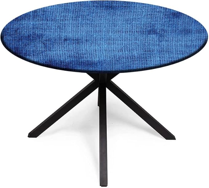 Round Vinyl Fitted Tablecloth, Navy Blue Deco Print Polyester Table Cloth, Faded Burlap Texture Old Fashioned Grunge, Fit Round Tables 35inch Diameter, for Wedding Party Dining Banquet Use