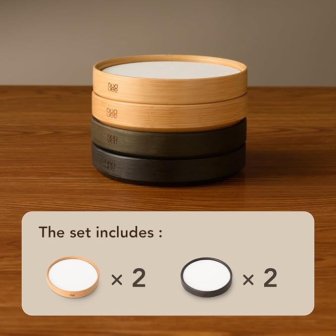 GUDEE TRIVI Set of 4 Water Absorbent Diatomite Coasters with Diatomaceous Earth and Bamboo Frame, Water Absorbing For Water Bottle and Dry Table, Countertop, Sink Area, Kitchen Bathroom Surface, White
