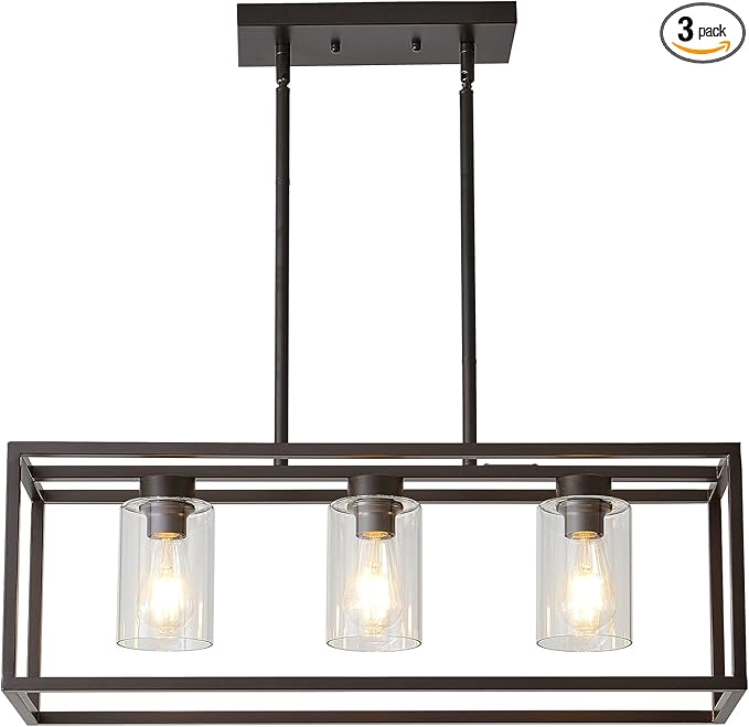 XILICON Dining Room Lighting Fixture Hanging Farmhouse Oil Rubbed Bronze 3 Light Modern Pendant Lighting Contemporary Chandeliers with Glass Shade for Living Dining Room Bedroom Kitchen Island