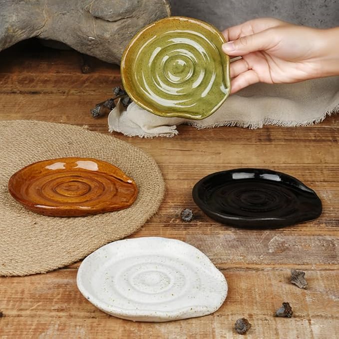 Spoon Rest for Stove Top, Ceramic Spoon Holder for Kitchen Counter, 5 Inches Coffee Spoon Holder Utensil Rest for Cooking, Green Gifts for Women Mom