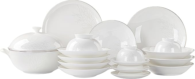 Fine Bone China Dinnerware Set,Porcelain&Ceramic Dinnerware Sets,Bone Stoneware&Ceramic Cookware Tableware Set Includes Dinner Plates|Spoons|Pasta Bowls|Soup Pot|Chopsticks (70PCS * 10-Person Set)