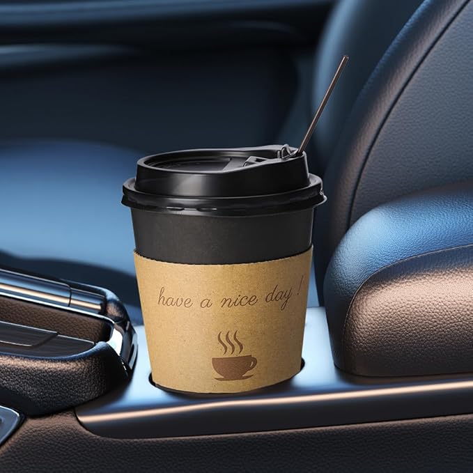 100 pack 12 oz Thickened Coffee Cups with Lids, Scald Resistant Hot Cups with Sleeve and Straw, To Go Coffee Cups for Home, Office, Cafes and Party (Black 12oz)
