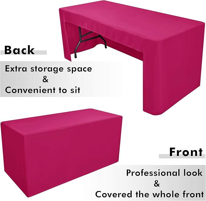 Nasitos 2 Pcs 8 foot Tablecloth Fitted Fuchsia Trade Show Table Covers - Open Back Tablecloth Washable Fabric Table Cloth for Rectangular Table, Parties, Craft Show, Baby Shower, Events, Vendor Booth