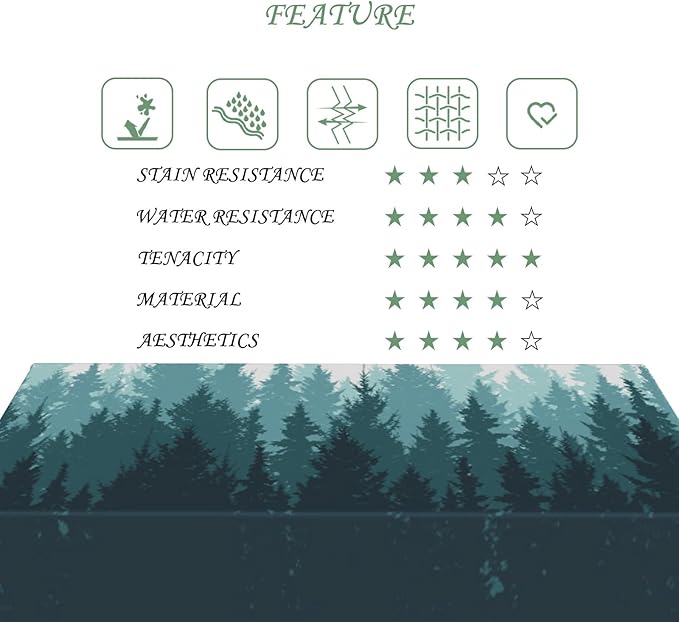 54x78 Inch Nature Rectangular Tablecloth Forest Silhouette Painting Table Cloth Waterproof Durable Table Cover for Picnic Indoor Gaming Room Decor