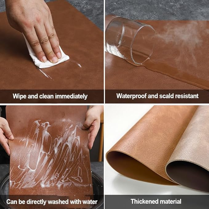 Leather Round Table Washable Placemats, Thick Faux Leather Heat Resistant Wedge Table Placemat, Waterproof Non-Slip Easy to Clean Place mat for Kitchen Coffee Dining Room Table Set of 9