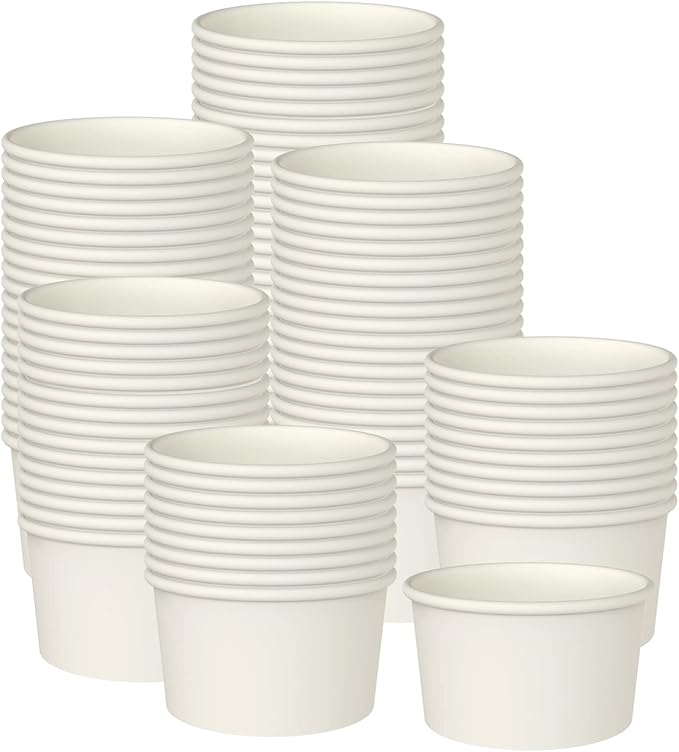 Axe Sickle 100 Pcs Paper Ice Cream Cups Disposable Dessert Bowls 9 Ounce for Hot or Cold Food, Sundae, Frozen Yogurt, Soup, White