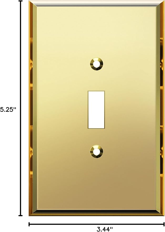LIDER Reflective Acrylic Toggle Switch Wall Plate, Mirrored Light Switch Cover, Plexiglass Cover Plate, Acrylic Glass, Oversized 1-Gang 5.25" x 3.44", LWP-11O-AGD, Gold