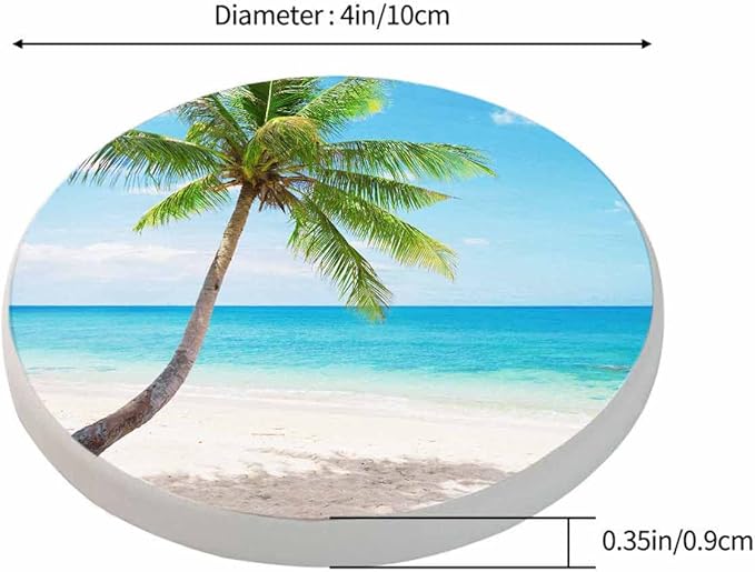 Beautiful Beach Table Coasters for Drinks Palm Tree Summer Paradise Tropical Island Scenery 100% Diatomite Home and Dining Room Bar Decor 4 X 4 X 0.35 Inch for Men Women
