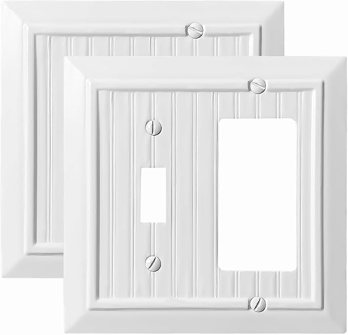 Beadboard Outlet Covers Wall Plates, Bamboo Fiber Light Switch Covers, Natural Material Electric Receptacle Decorative Switch Plate Outlet Cover (Pure White, 2 Gang Toggle/Decorator 2 Pack)