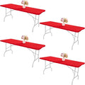 4 Pack Spandex Tablecloth Table Top Cap Cover Washable Elastic Rectangle Tablecloth for 6 FT Folding Tables for Indoor Outdoor Party (72 x 30 Inches, Red)