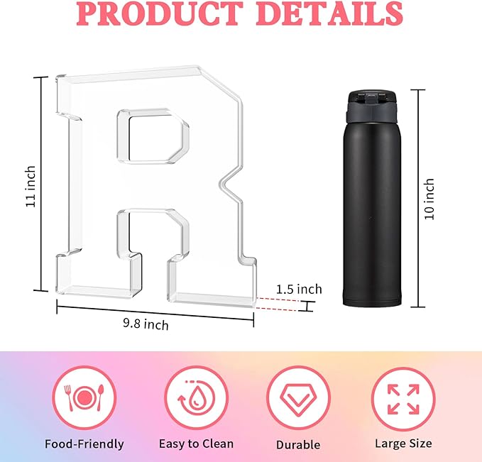 11" Acrylic Letter Charcuterie Tray, Charcuterie Letters Fillable Box for Food, Reusable Serving Cake Candy Dish Display Tray for Birthday Anniversary Party Decoration (Letter R)