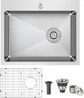 Kitchen Sink, 24x18 Inch Drop in Sink, Commercial Grade 304 Stainless Steel Kitchen Sink, Centre-Offset Drain, 9" Deep Single Bowl Kitchen Sinks, Brushed(Inclued Drain Strainer & Bottom Grid)